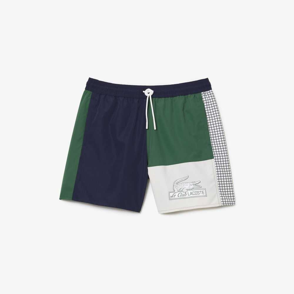 Lacoste Recycled Polyester Colorblock Swim Trunks Navy Blue / Green / White | QRZ-934680