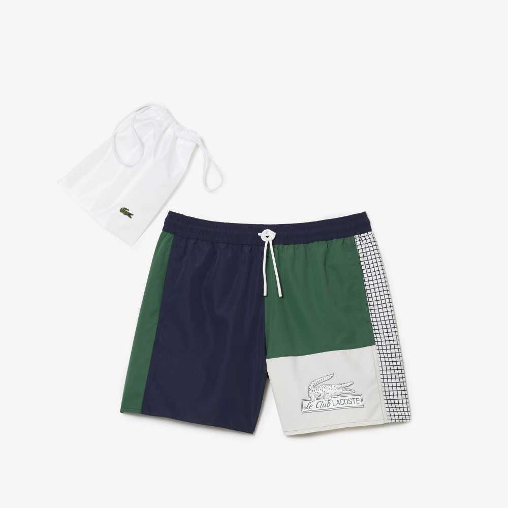 Lacoste Recycled Polyester Colorblock Swim Trunks Navy Blue / Green / White | QRZ-934680