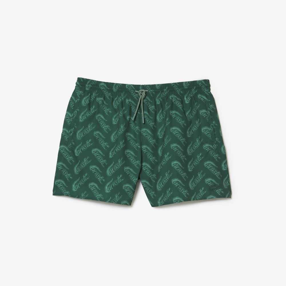 Lacoste Recycled Polyester Print Swim Trunks Green / Khaki Green | BXE-725160