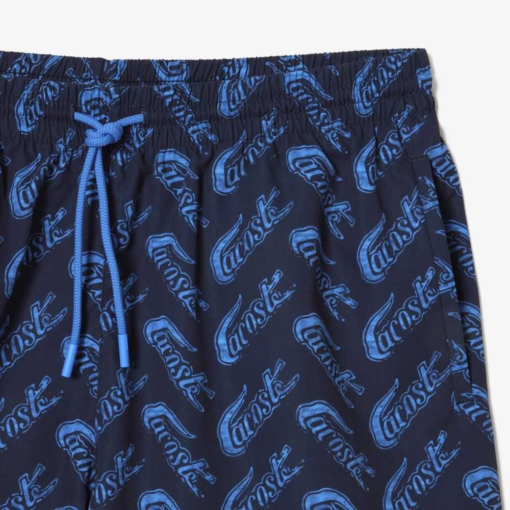 Lacoste Recycled Polyester Print Swim Trunks Navy Blue / Blue | WXM-450896