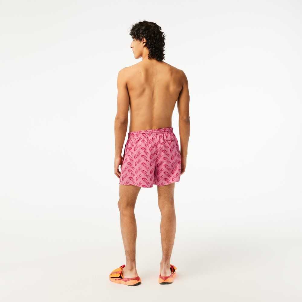 Lacoste Recycled Polyester Print Swim Trunks Red / White | XBS-054832