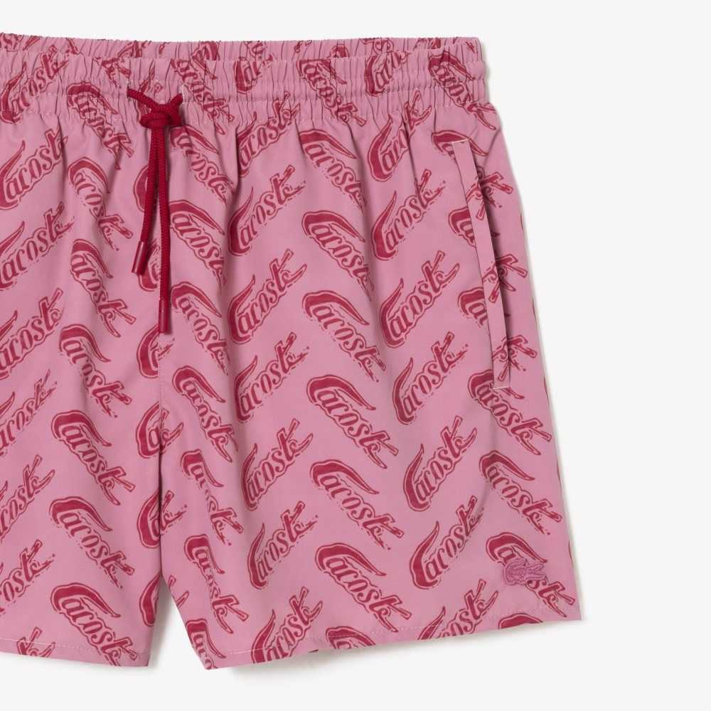 Lacoste Recycled Polyester Print Swim Trunks Red / White | XBS-054832