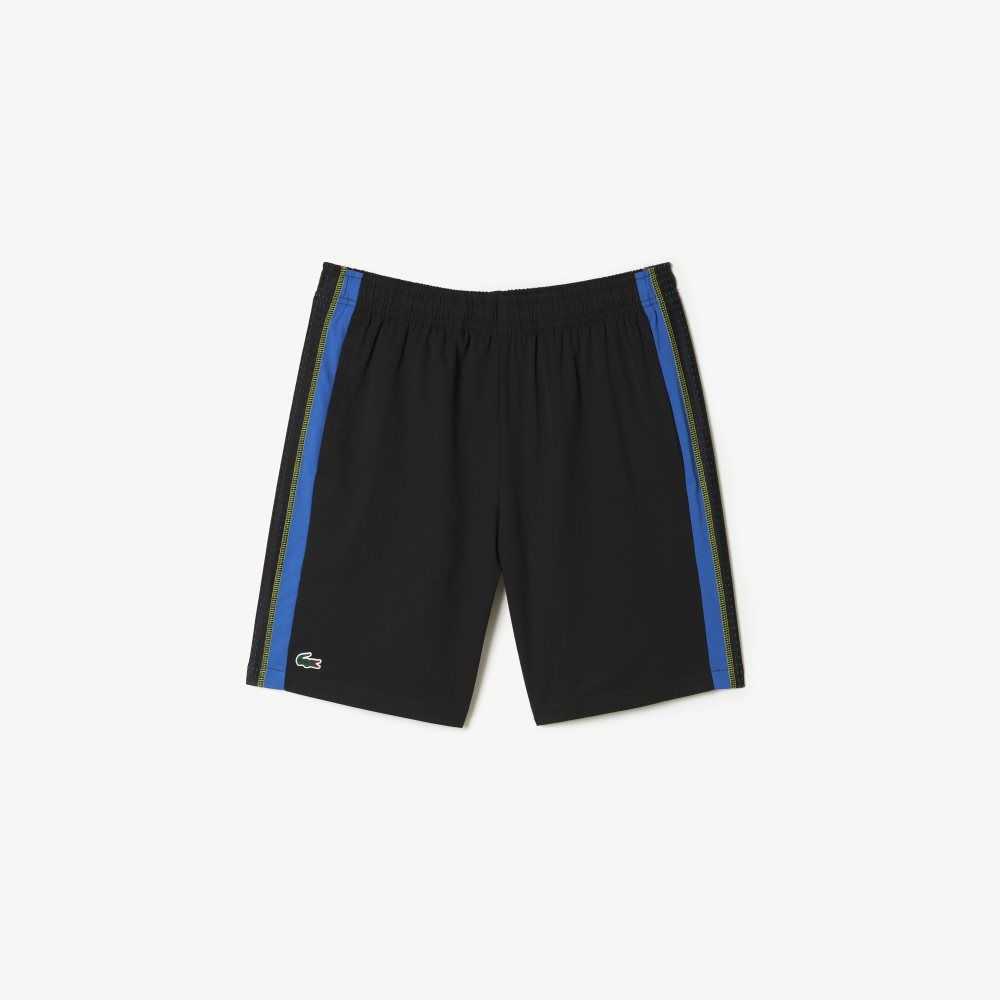 Lacoste Recycled Polyester Tennis Shorts Black / Blue / Yellow | OGX-715284