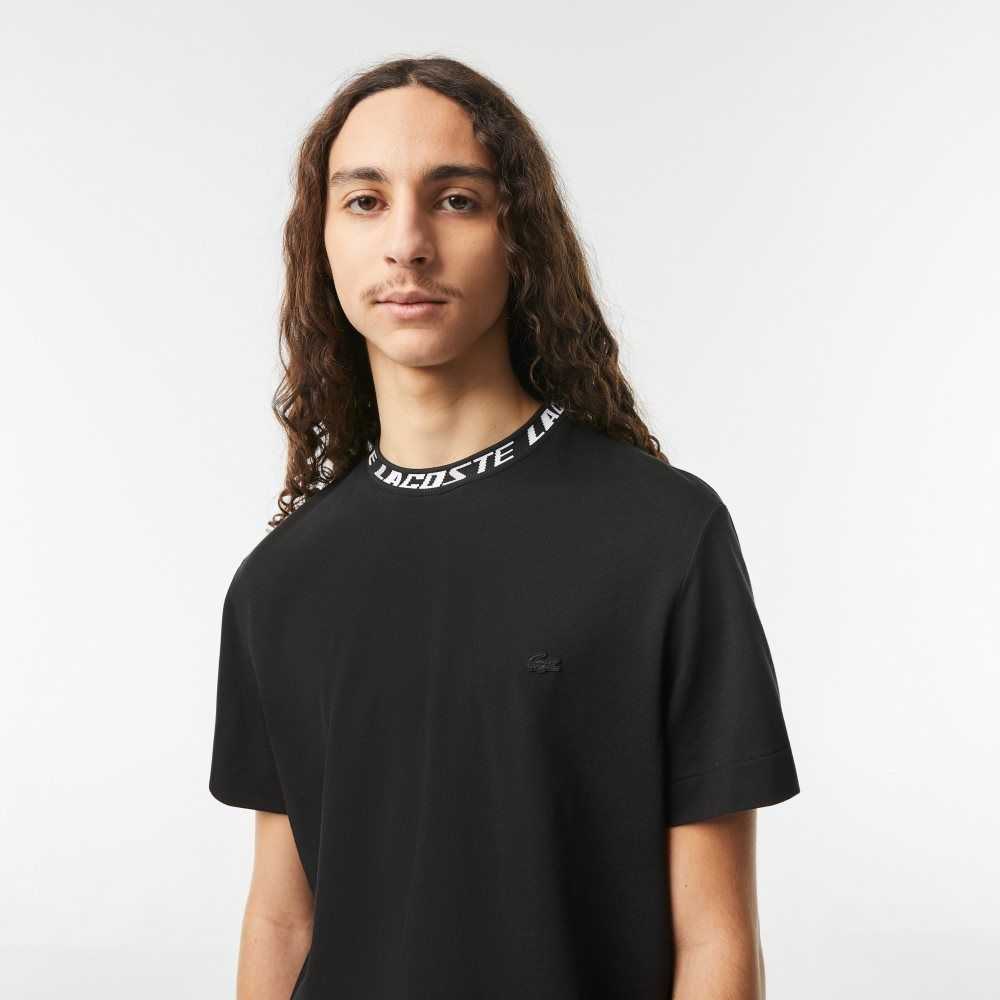 Lacoste Regular Fit Branded Collar T-Shirt Black | FXH-340897