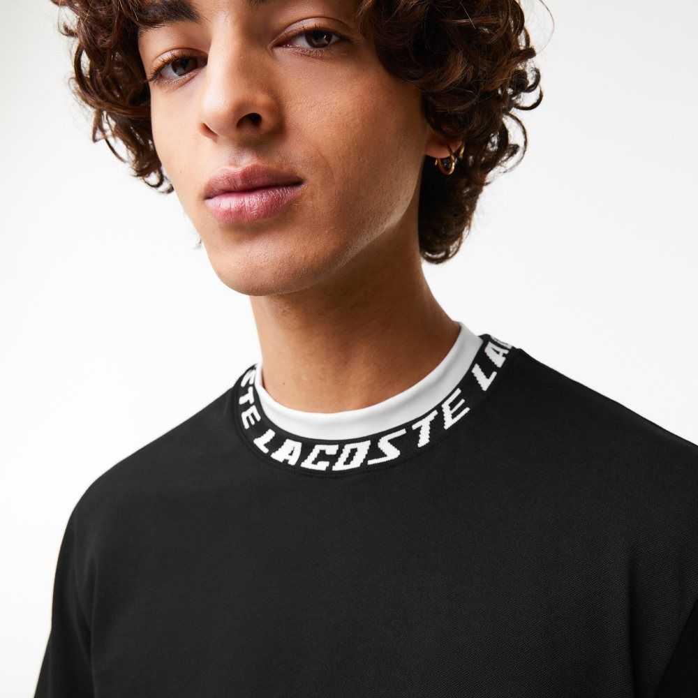 Lacoste Regular Fit Branded Collar T-Shirt Black | FXH-340897