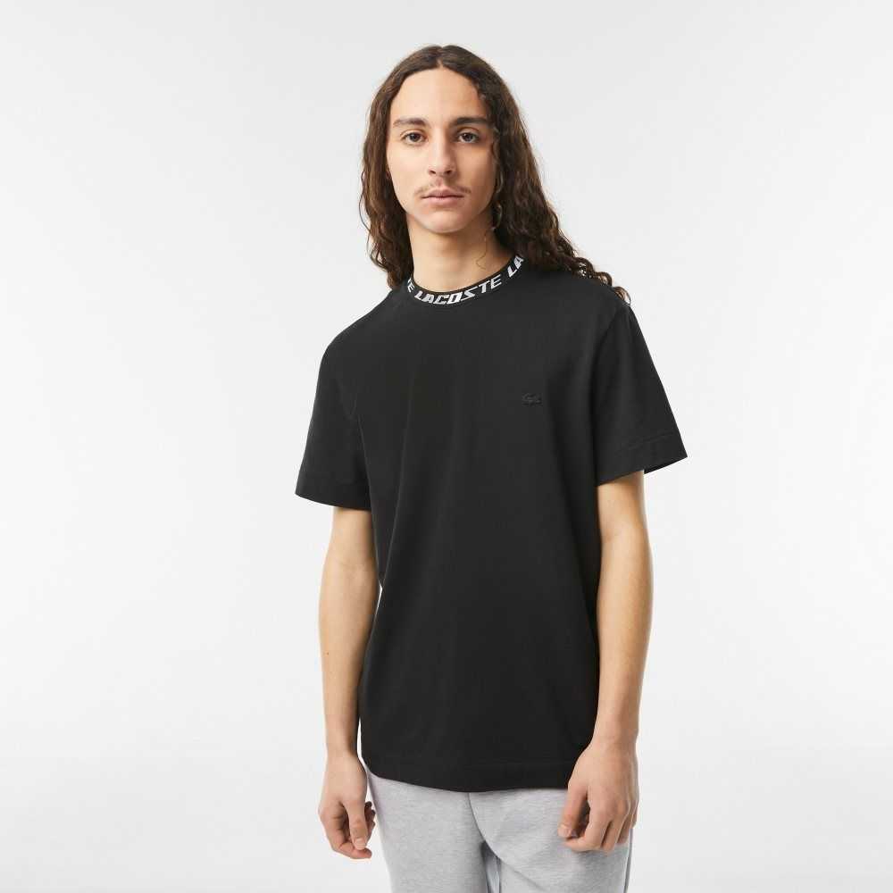 Lacoste Regular Fit Branded Collar T-Shirt Black | FXH-340897