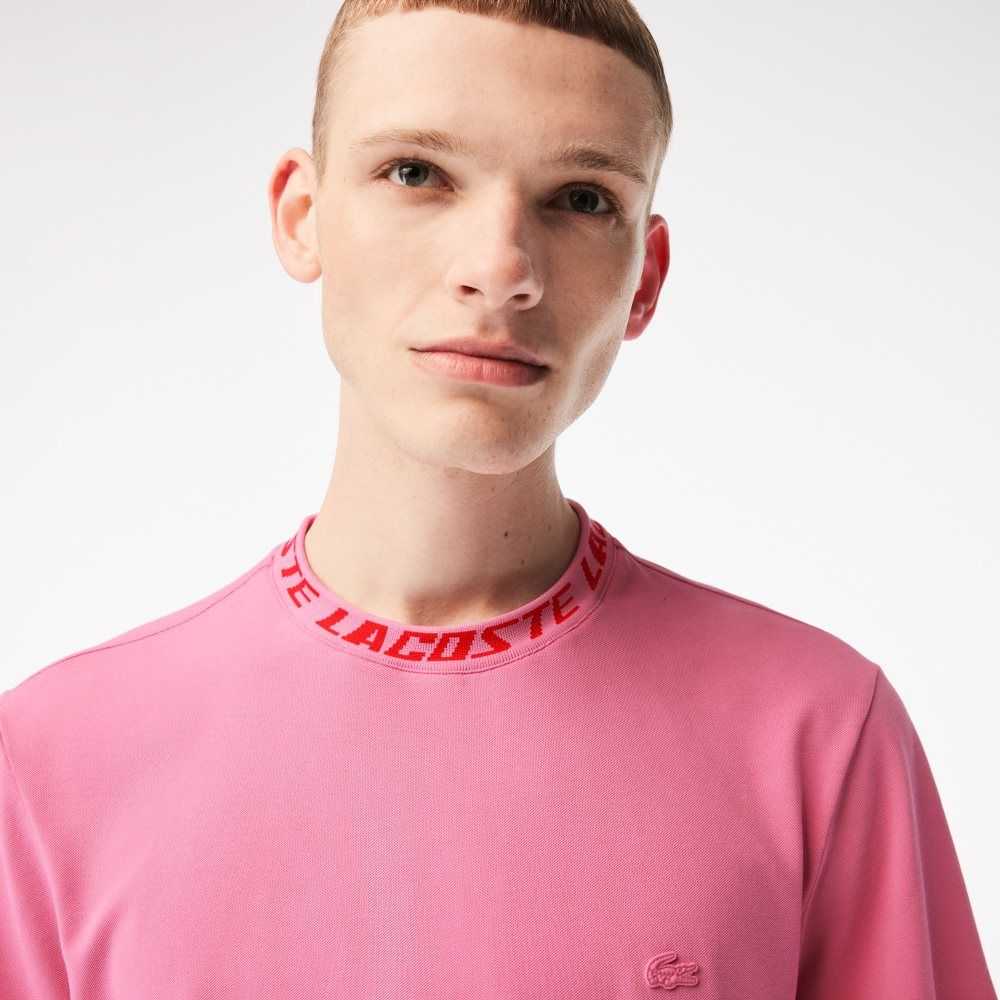 Lacoste Regular Fit Branded Collar T-Shirt Pink | SCE-129408