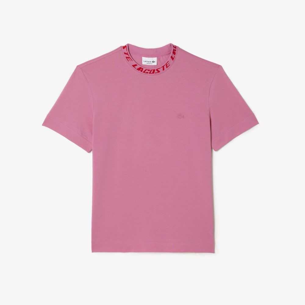 Lacoste Regular Fit Branded Collar T-Shirt Pink | SCE-129408