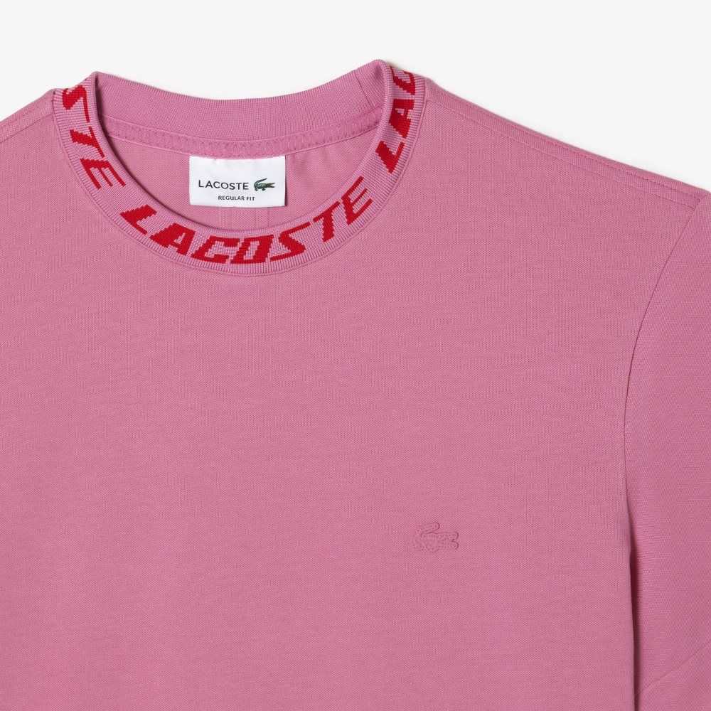 Lacoste Regular Fit Branded Collar T-Shirt Pink | SCE-129408