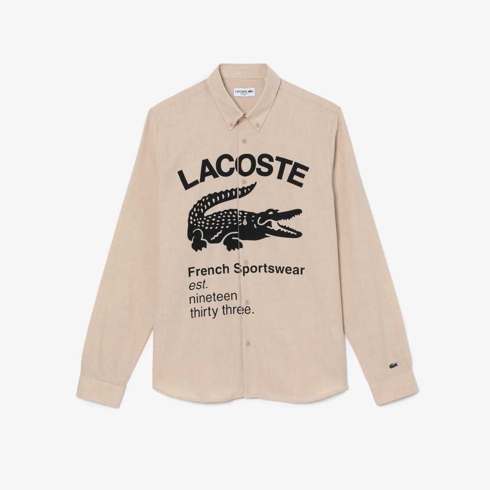 Lacoste Regular Fit Branded Flannel Shirt Beige / Black | ZTF-819702