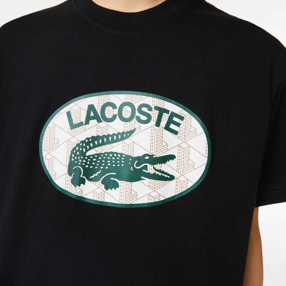 Lacoste Regular Fit Branded Monogram Print T-Shirt Black | MVY-812905