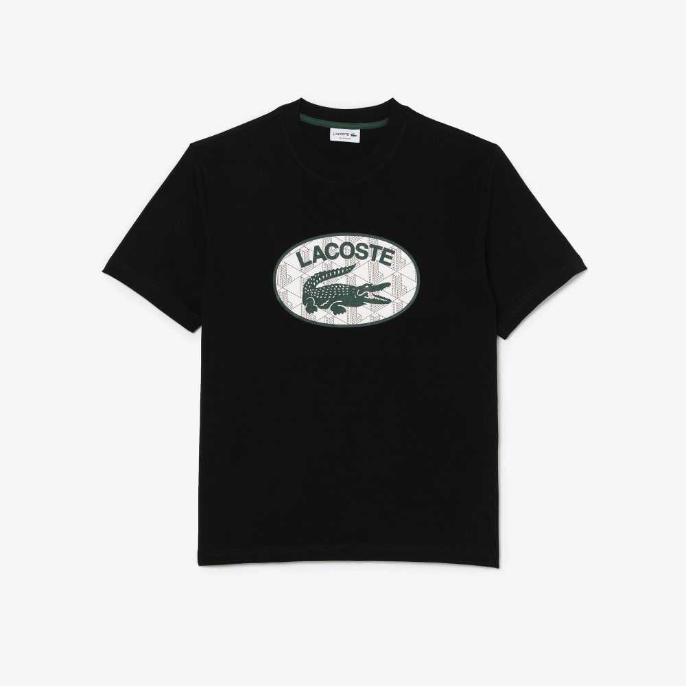 Lacoste Regular Fit Branded Monogram Print T-Shirt Black | MVY-812905