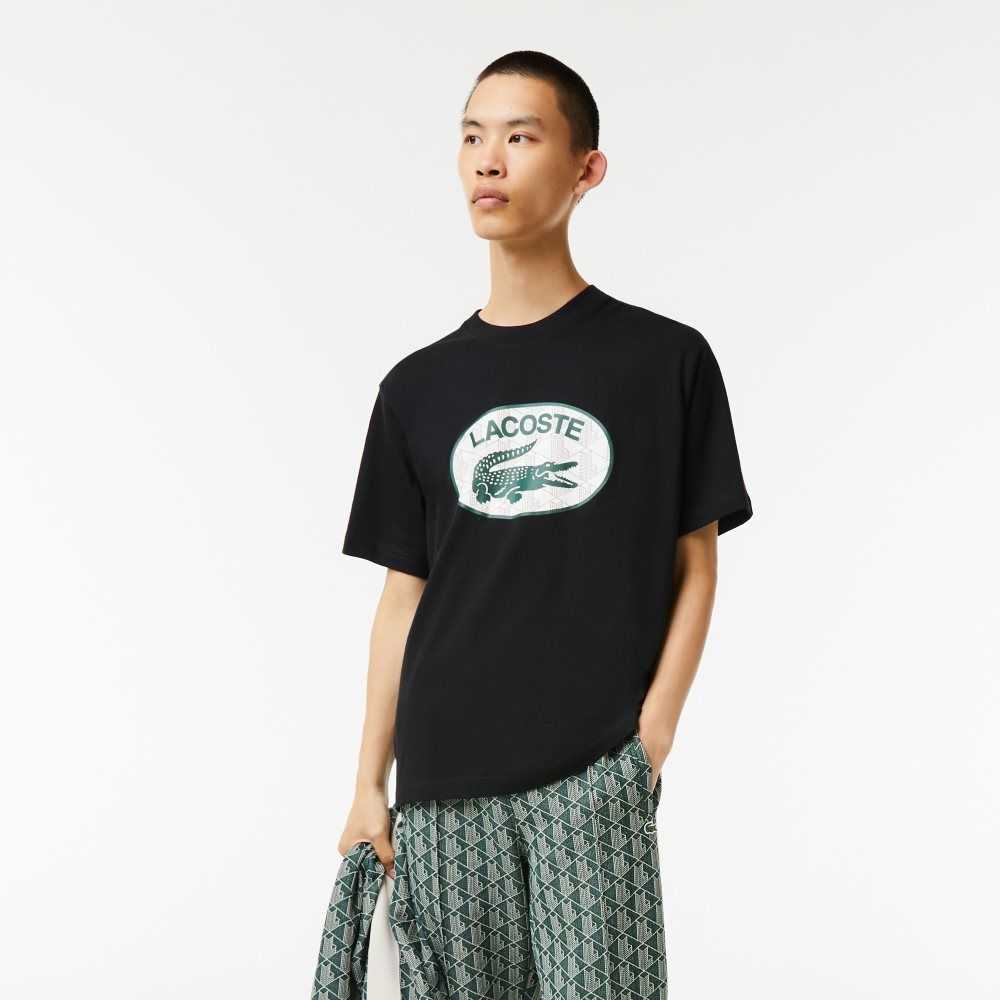 Lacoste Regular Fit Branded Monogram Print T-Shirt Black | MVY-812905