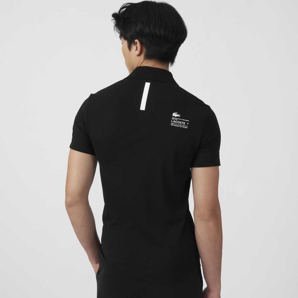 Lacoste Regular Fit Branded Pique Polo Black | LRV-690325