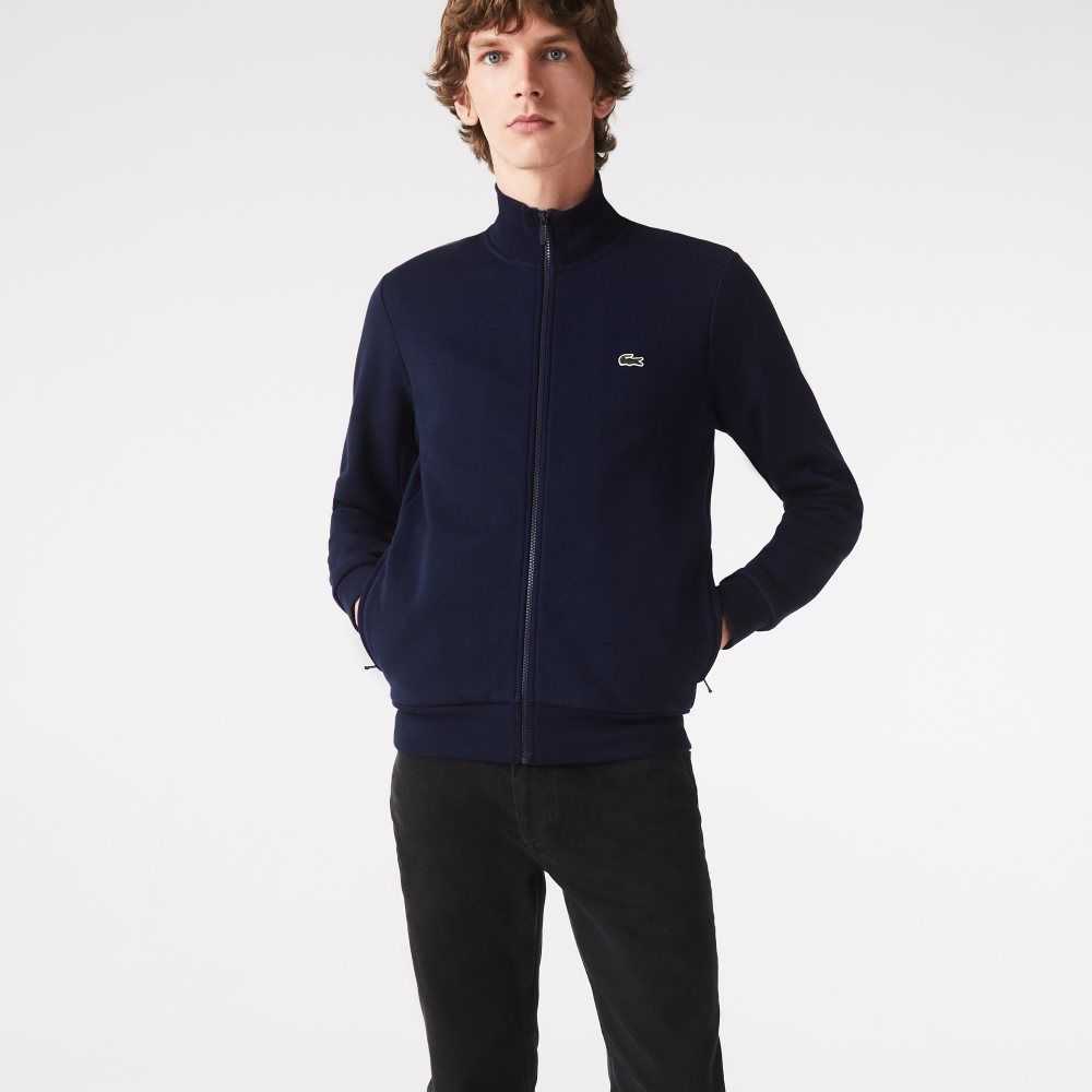 Lacoste Regular Fit Brushed Fleece Zippered Sweatshirt Navy Blue | UEY-305278