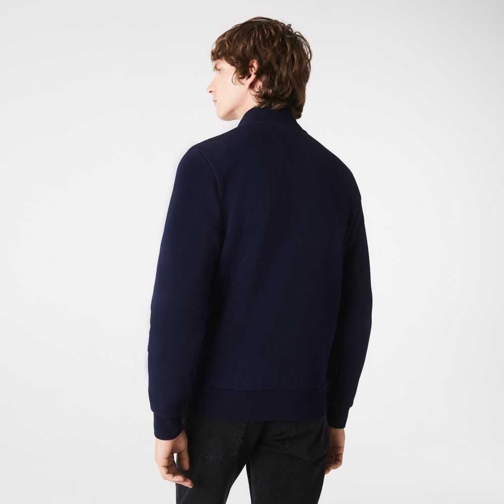 Lacoste Regular Fit Brushed Fleece Zippered Sweatshirt Navy Blue | UEY-305278