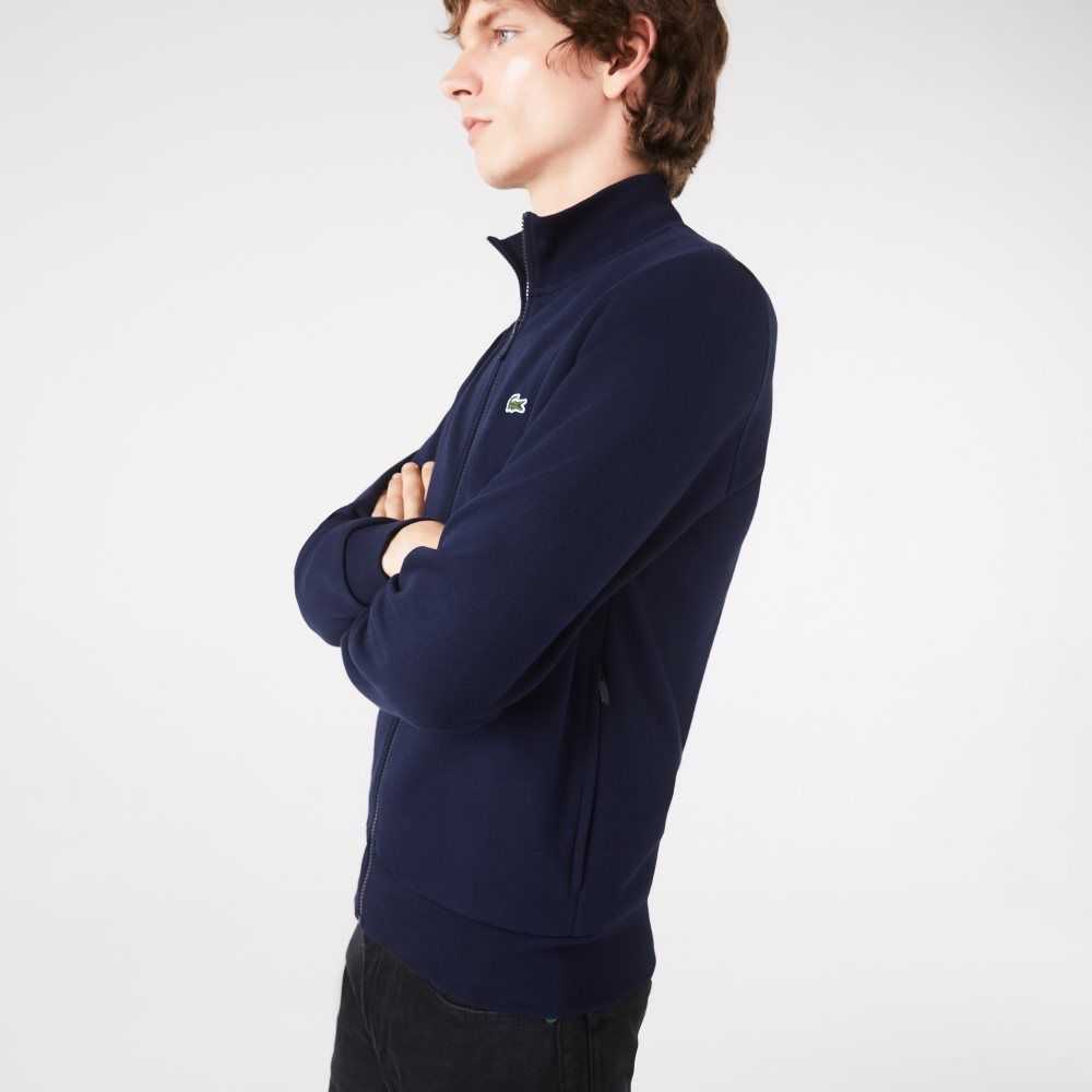 Lacoste Regular Fit Brushed Fleece Zippered Sweatshirt Navy Blue | UEY-305278