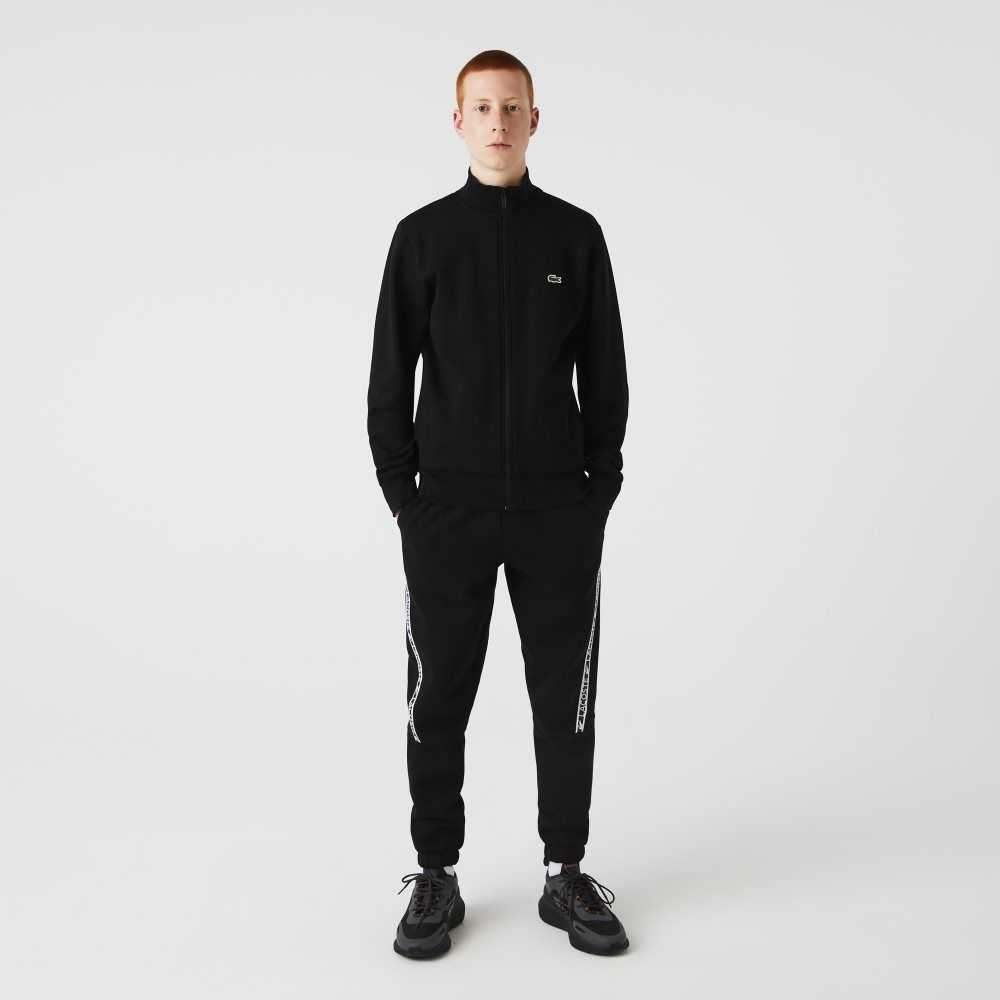 Lacoste Regular Fit Brushed Fleece Zippered Sweatshirt Black | YLN-216987