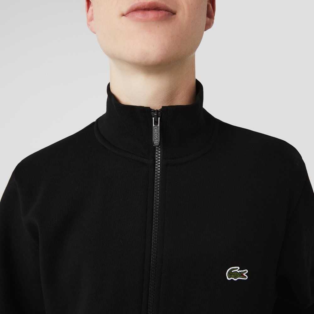 Lacoste Regular Fit Brushed Fleece Zippered Sweatshirt Black | YLN-216987