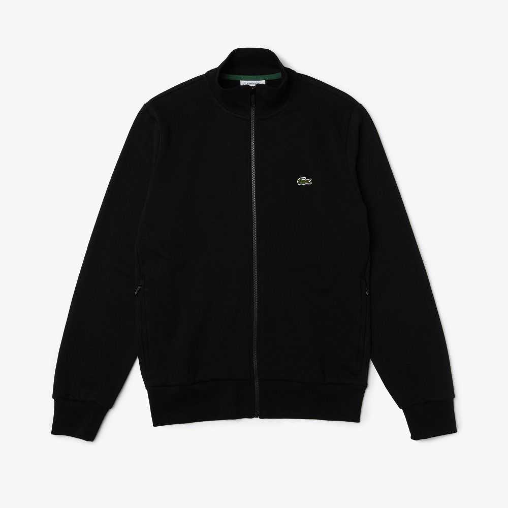 Lacoste Regular Fit Brushed Fleece Zippered Sweatshirt Black | YLN-216987