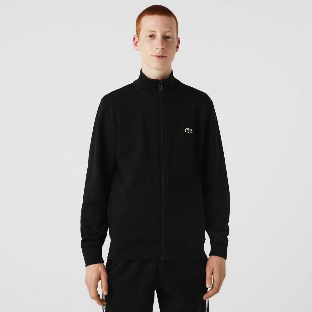 Lacoste Regular Fit Brushed Fleece Zippered Sweatshirt Black | YLN-216987