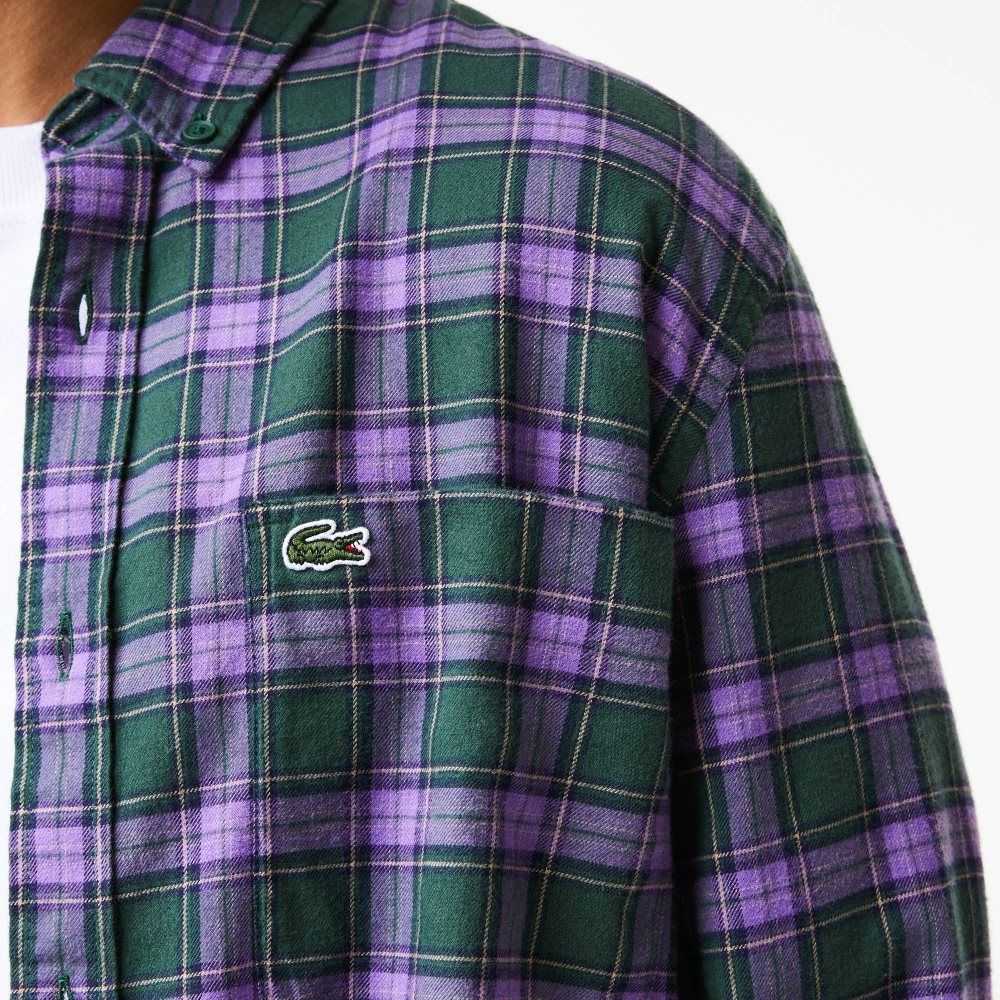 Lacoste Regular Fit Check Print Flannel Shirt Green / Purple / Beige | BST-194708