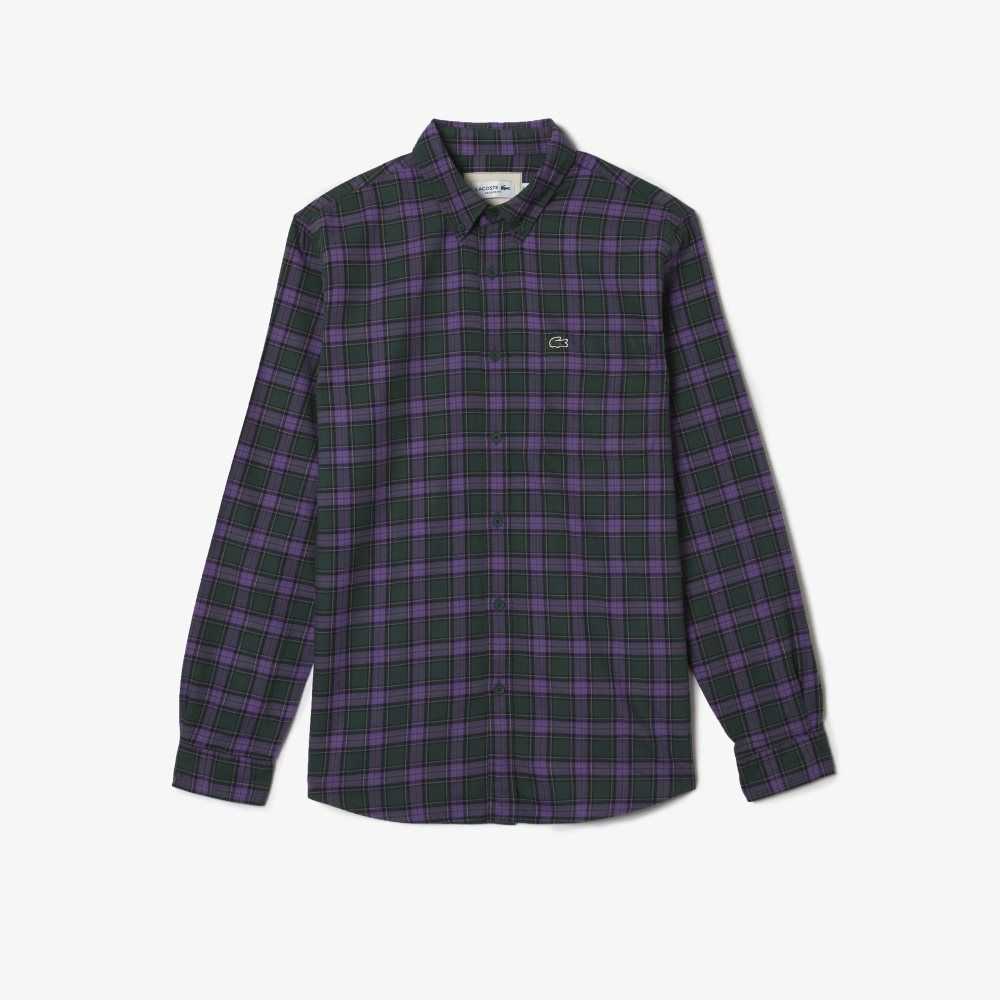 Lacoste Regular Fit Check Print Flannel Shirt Green / Purple / Beige | BST-194708