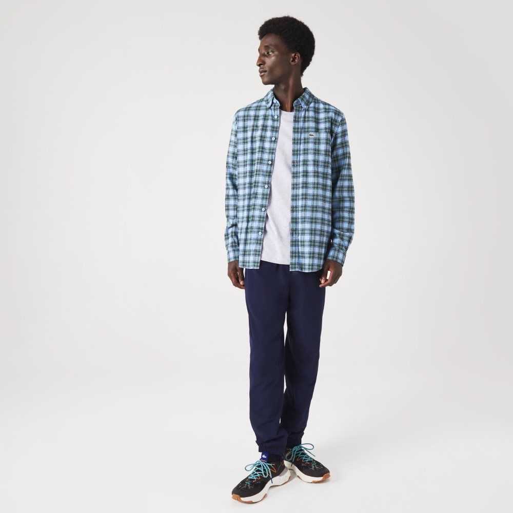 Lacoste Regular Fit Check Print Flannel Shirt Blue / Green / Navy Blue | JAZ-407231