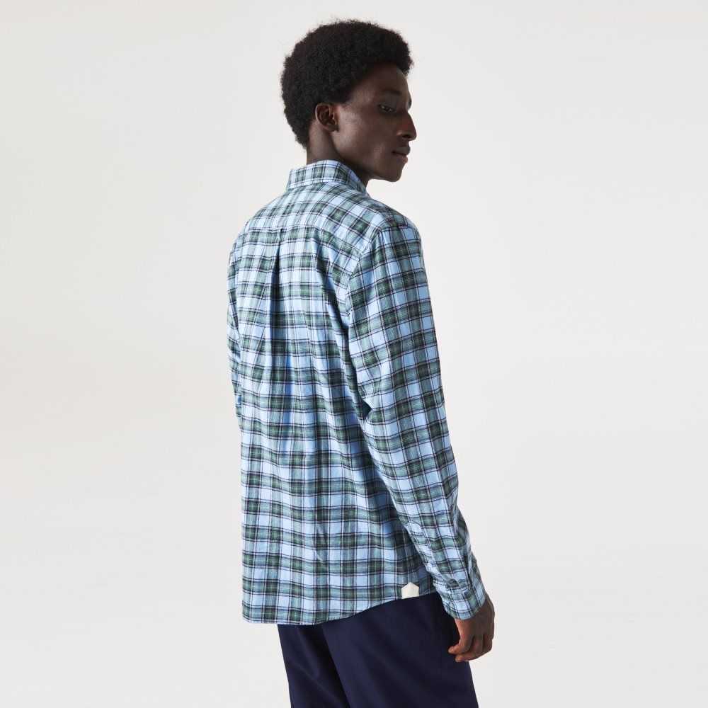 Lacoste Regular Fit Check Print Flannel Shirt Blue / Green / Navy Blue | JAZ-407231