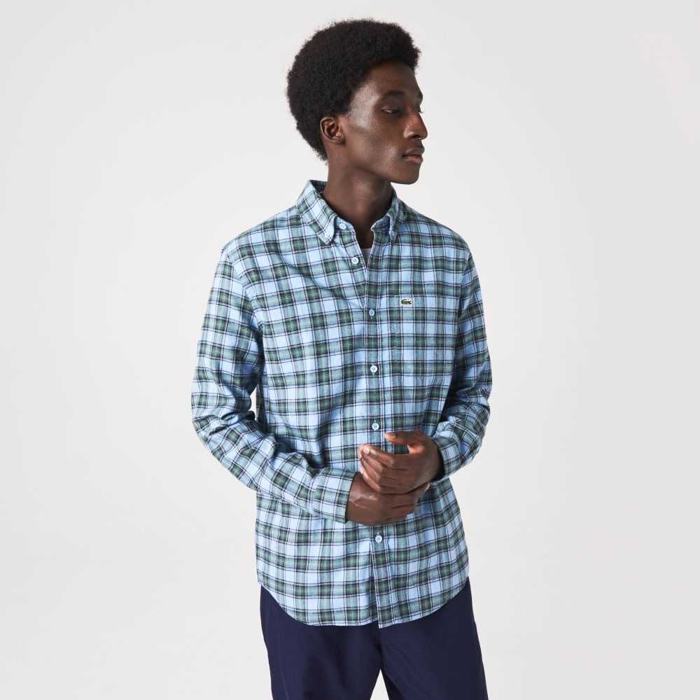 Lacoste Regular Fit Check Print Flannel Shirt Blue / Green / Navy Blue | JAZ-407231