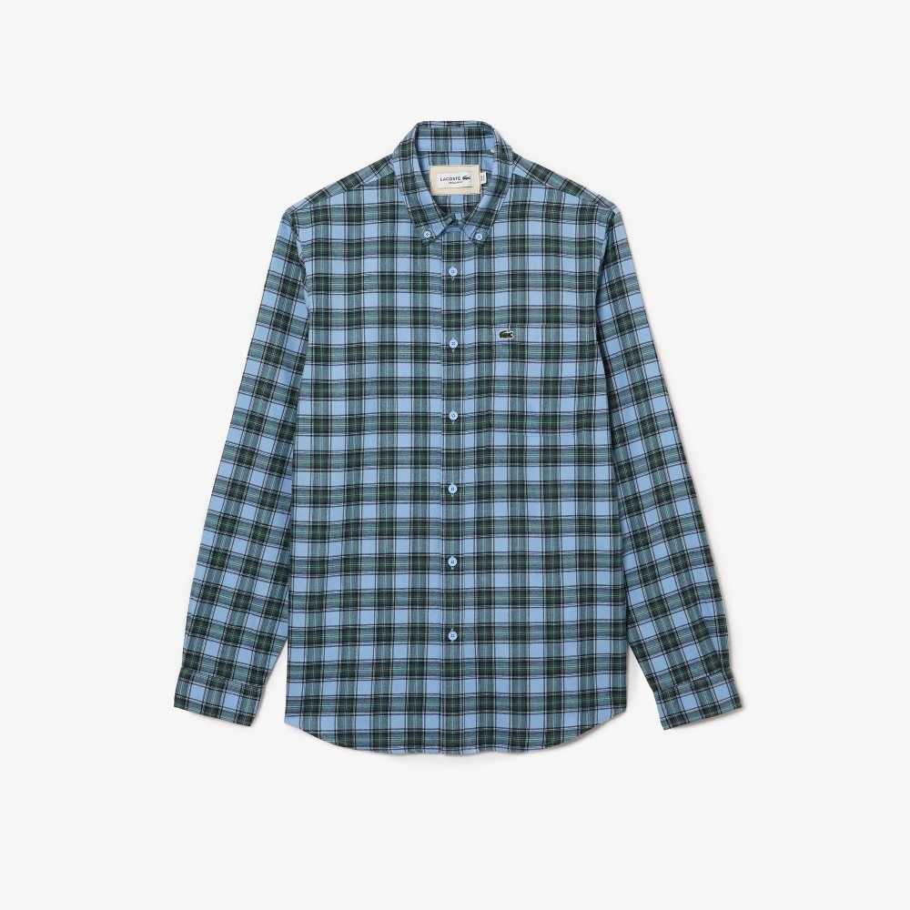 Lacoste Regular Fit Check Print Flannel Shirt Blue / Green / Navy Blue | JAZ-407231