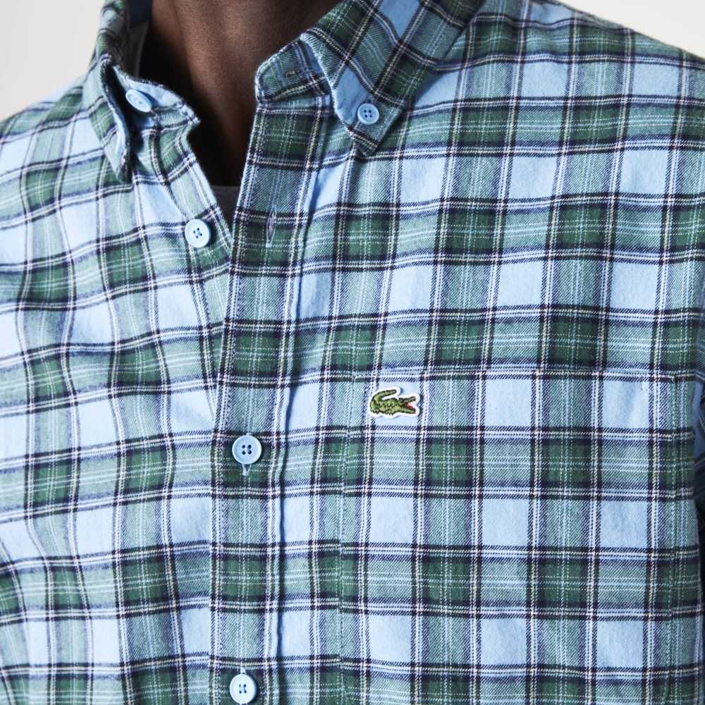 Lacoste Regular Fit Check Print Flannel Shirt Blue / Green / Navy Blue | JAZ-407231