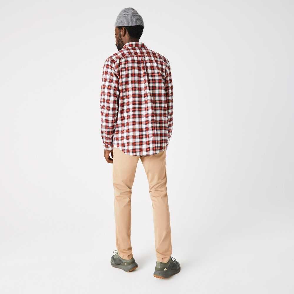 Lacoste Regular Fit Check Print Flannel Shirt White / Red / Navy Blue | RFV-821035