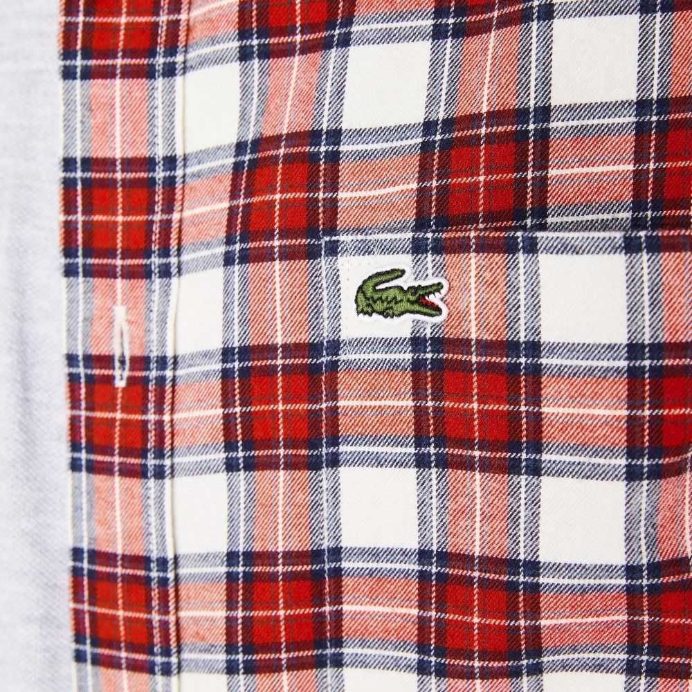 Lacoste Regular Fit Check Print Flannel Shirt White / Red / Navy Blue | RFV-821035