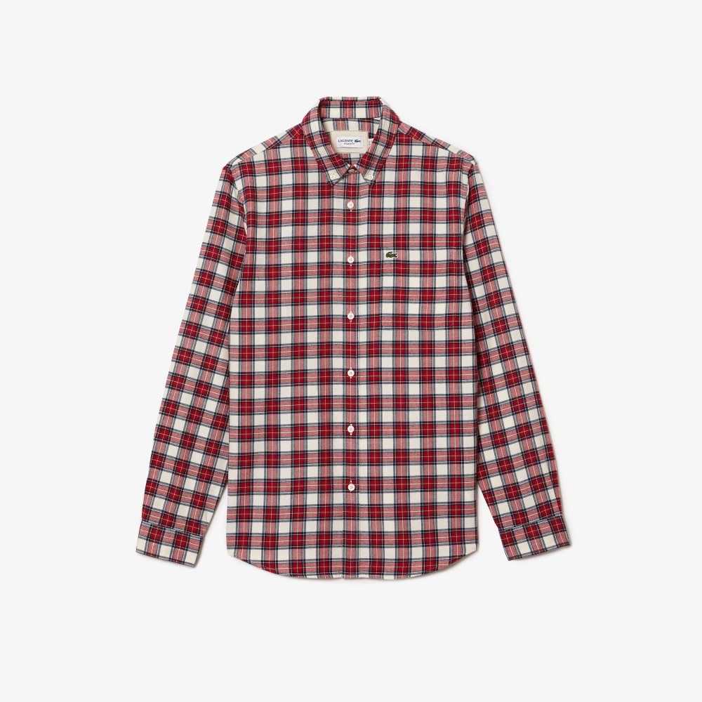 Lacoste Regular Fit Check Print Flannel Shirt White / Red / Navy Blue | RFV-821035