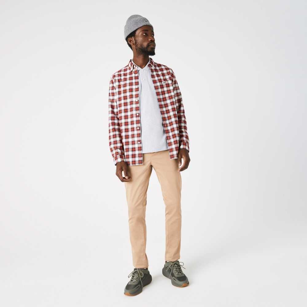 Lacoste Regular Fit Check Print Flannel Shirt White / Red / Navy Blue | RFV-821035