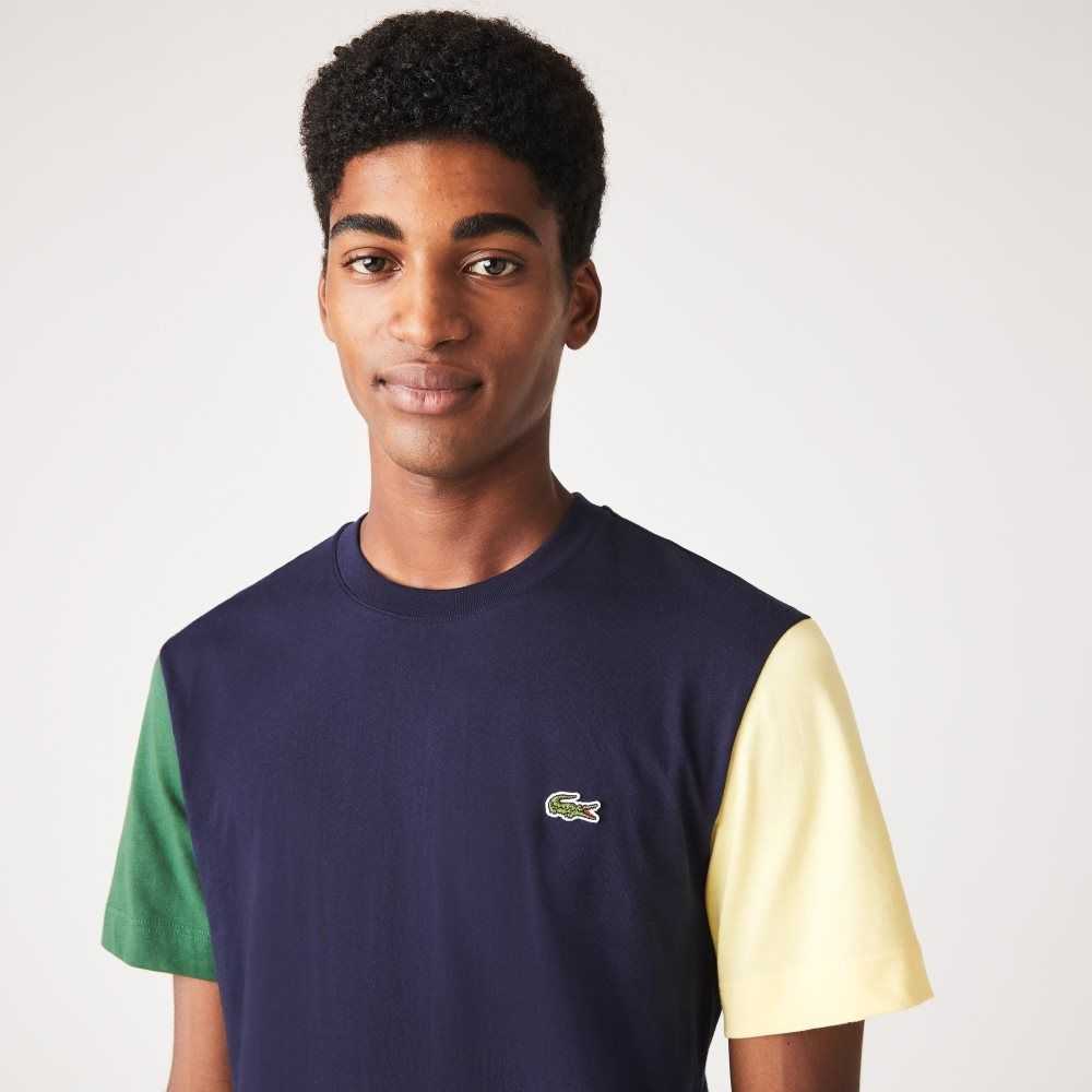 Lacoste Regular Fit Colorblock Cotton Jersey T-Shirt Navy Blue / Green / Yellow | RMQ-456013