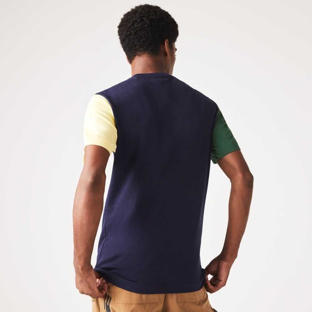 Lacoste Regular Fit Colorblock Cotton Jersey T-Shirt Navy Blue / Green / Yellow | RMQ-456013