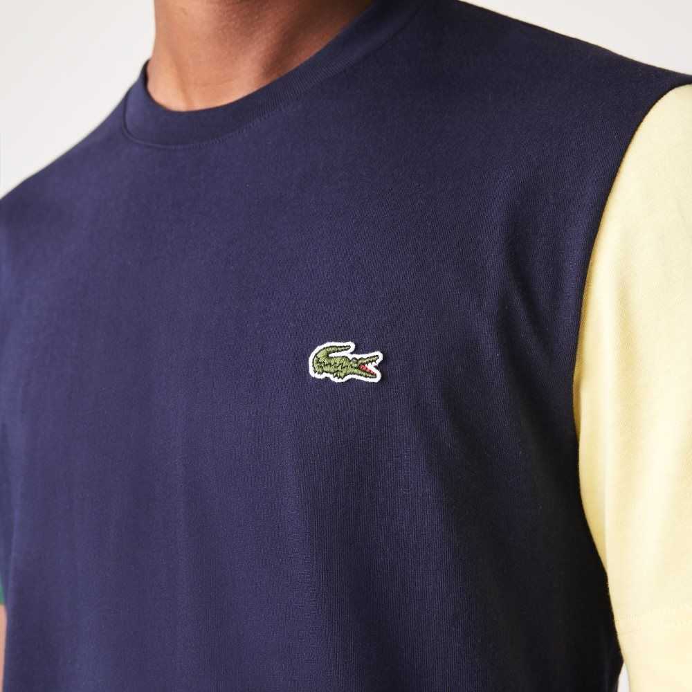 Lacoste Regular Fit Colorblock Cotton Jersey T-Shirt Navy Blue / Green / Yellow | RMQ-456013