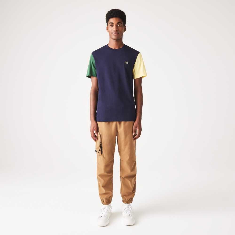 Lacoste Regular Fit Colorblock Cotton Jersey T-Shirt Navy Blue / Green / Yellow | RMQ-456013