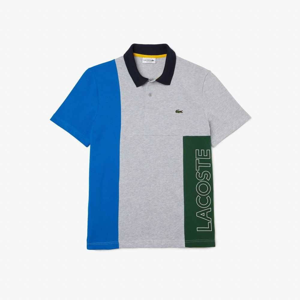 Lacoste Regular Fit Colorblock Stretch Cotton Polo Grey Chine / Blue / Green / Navy Blue | ZSQ-397268