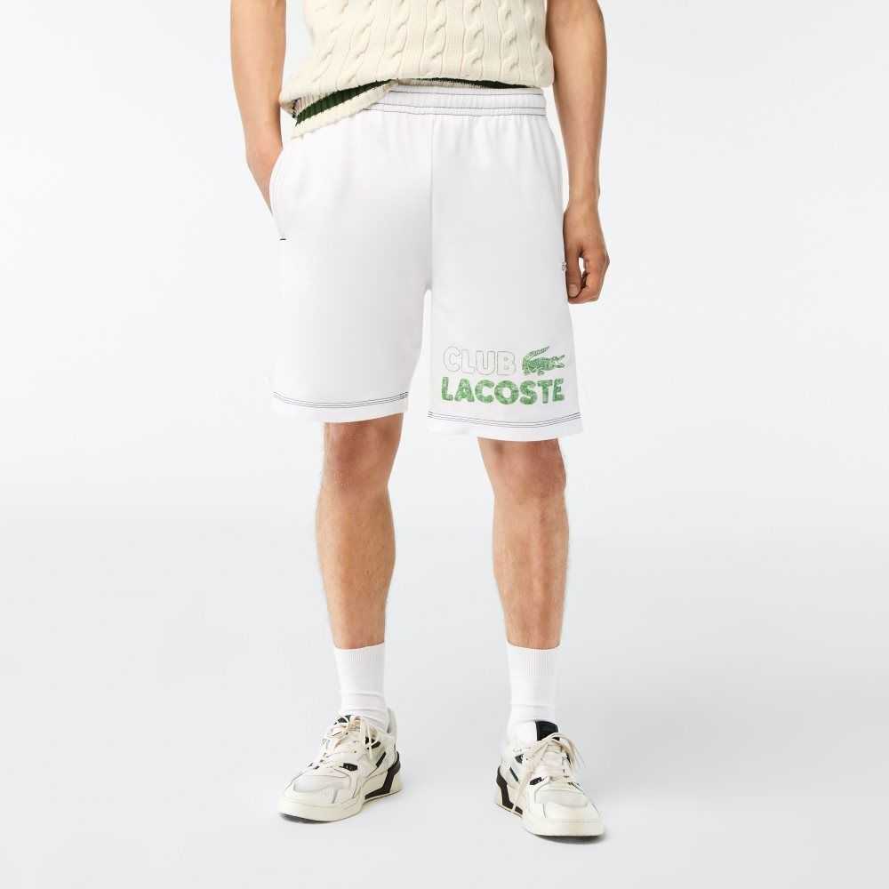 Lacoste Regular Fit Contrast Branding Fleece Shorts White | JCA-216073