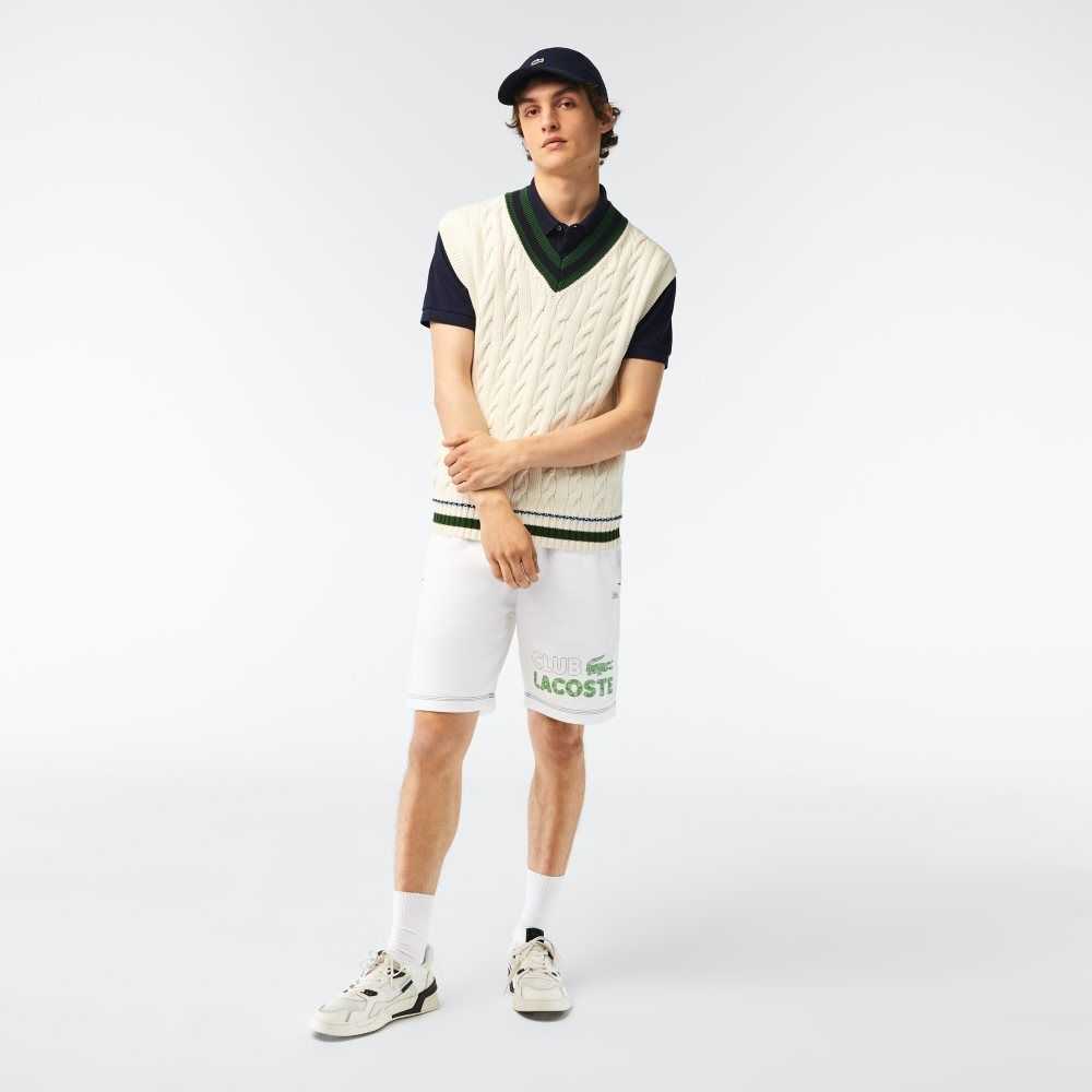 Lacoste Regular Fit Contrast Branding Fleece Shorts White | JCA-216073