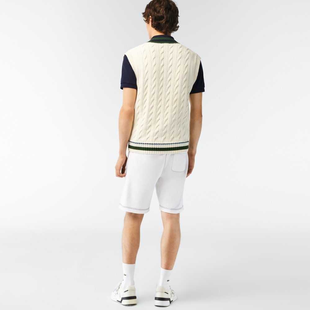 Lacoste Regular Fit Contrast Branding Fleece Shorts White | JCA-216073