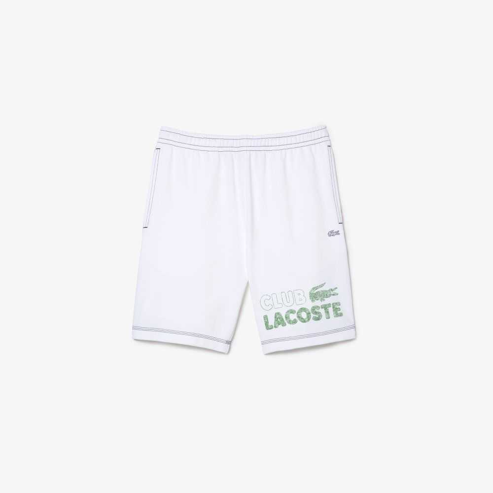 Lacoste Regular Fit Contrast Branding Fleece Shorts White | JCA-216073