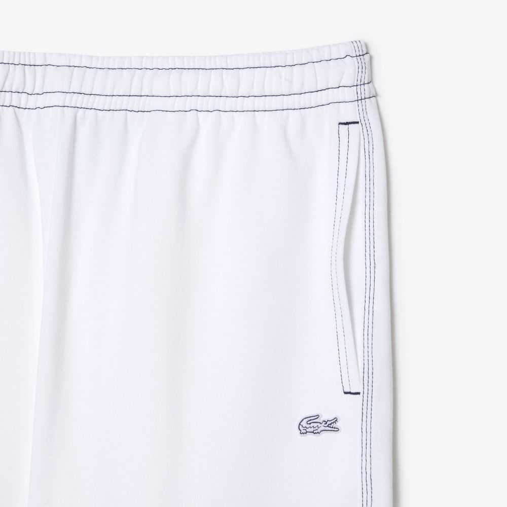 Lacoste Regular Fit Contrast Branding Fleece Shorts White | JCA-216073