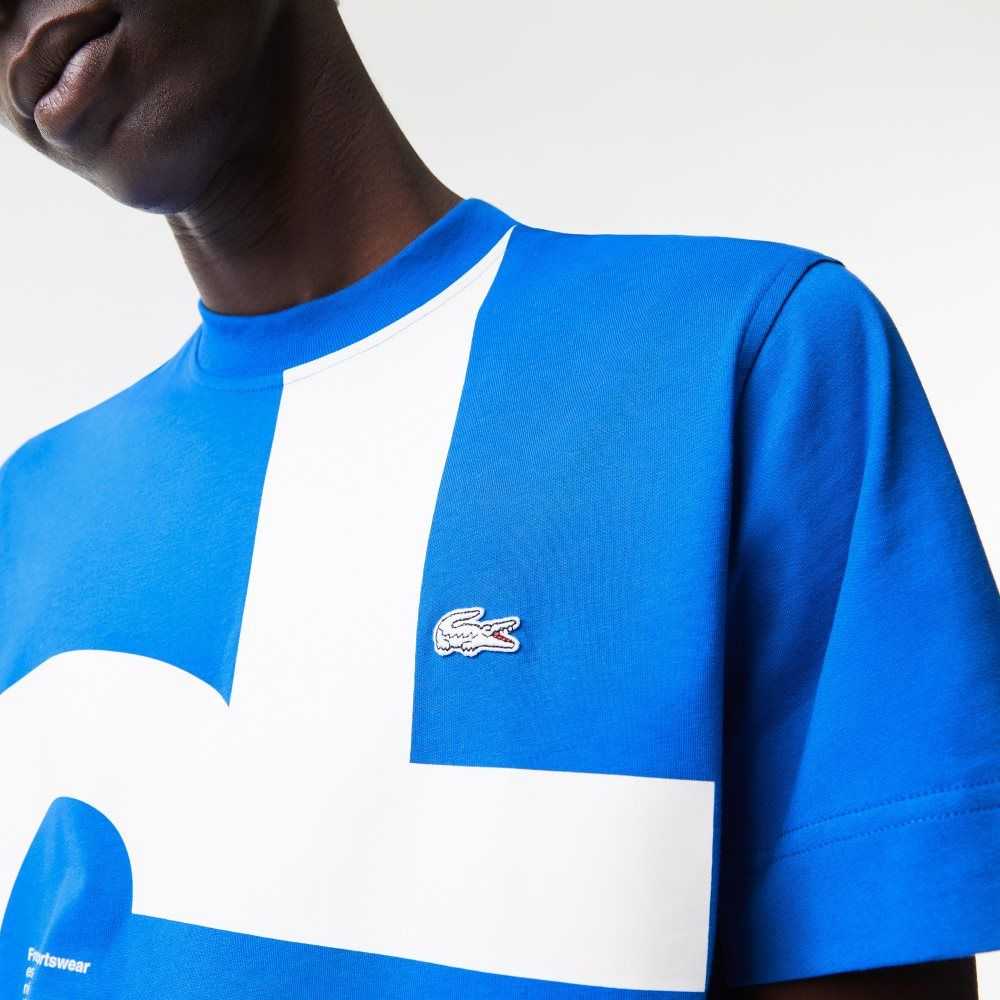 Lacoste Regular Fit Contrast Lettering Cotton T-Shirt Blue | KUR-132970