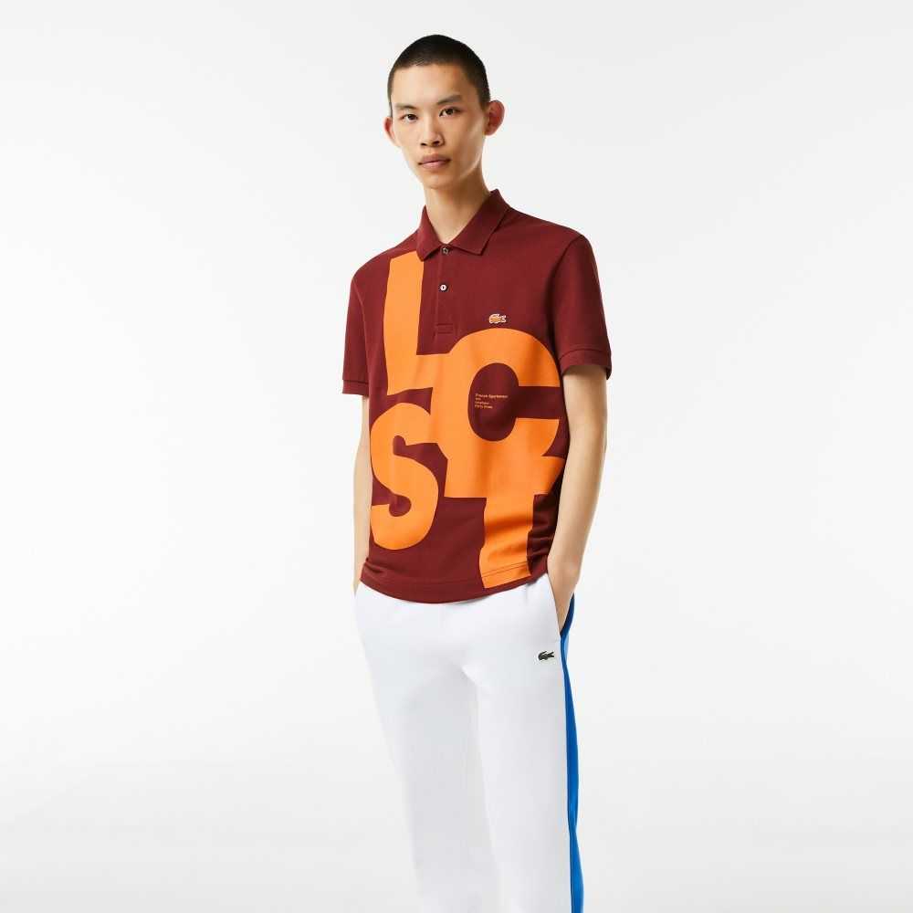 Lacoste Regular Fit Contrast Lettering Petit Pique Polo Bordeaux | PJY-784312