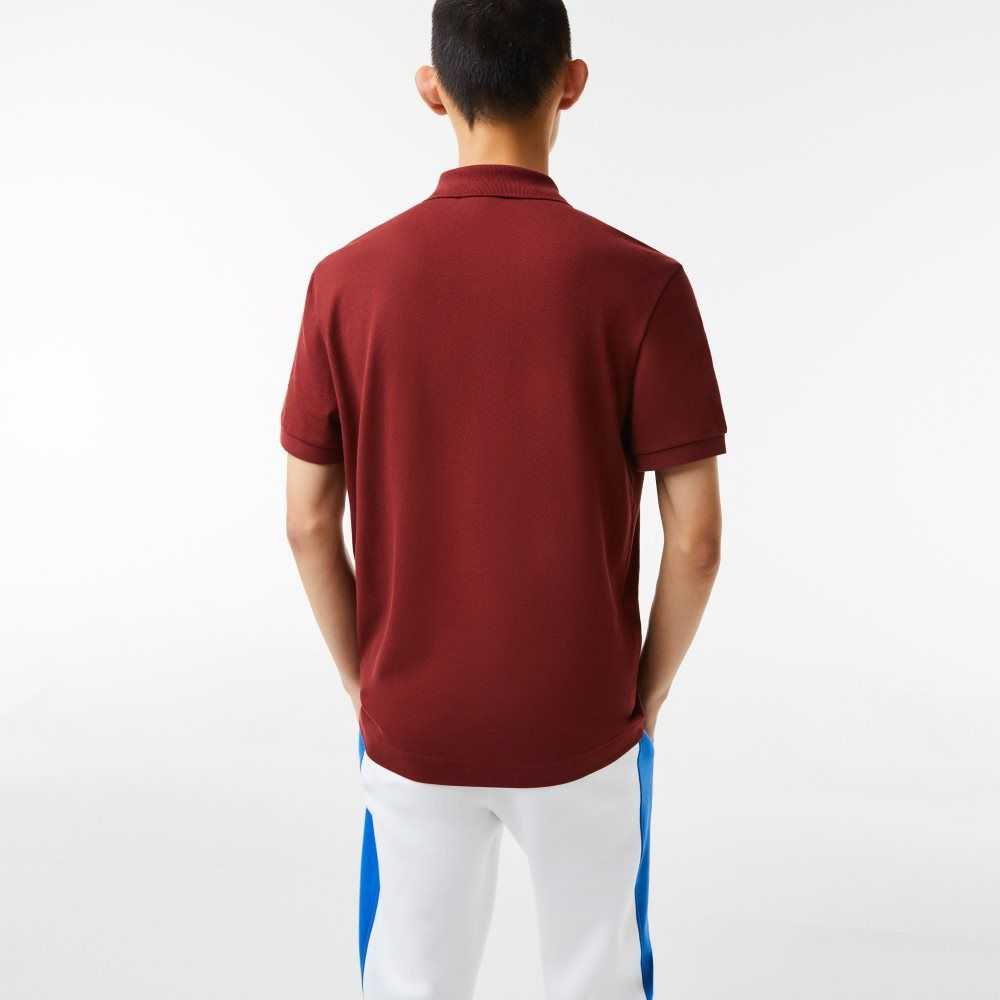 Lacoste Regular Fit Contrast Lettering Petit Pique Polo Bordeaux | PJY-784312