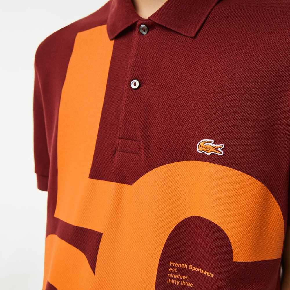 Lacoste Regular Fit Contrast Lettering Petit Pique Polo Bordeaux | PJY-784312